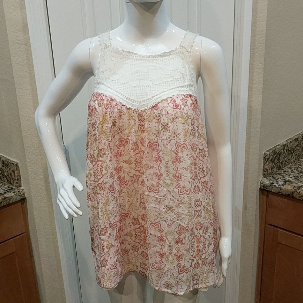 Joie Floral Print Top Large 100% Silk (A7)